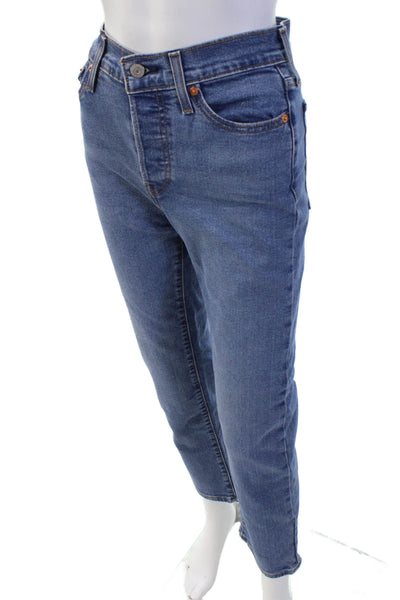 Levis Womens Cotton Buttoned High Rise Five Pocket Straight Jeans Blue Size 25