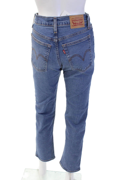 Levis Womens Cotton Buttoned High Rise Five Pocket Straight Jeans Blue Size 25