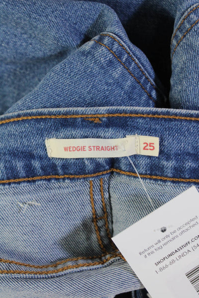 Levis Womens Cotton Buttoned High Rise Five Pocket Straight Jeans Blue Size 25