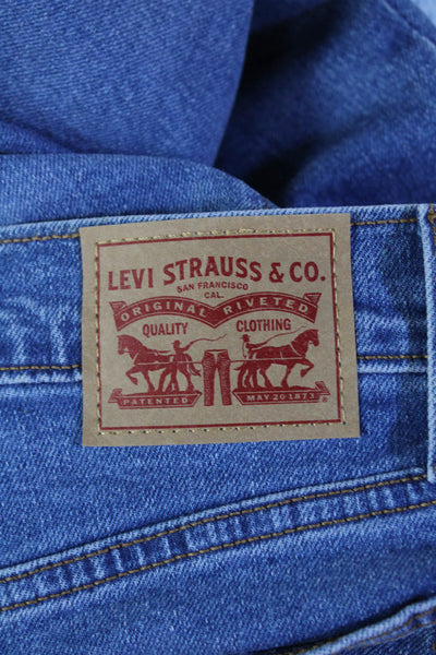 Levis Womens Cotton Buttoned High Rise Five Pocket Straight Jeans Blue Size 25