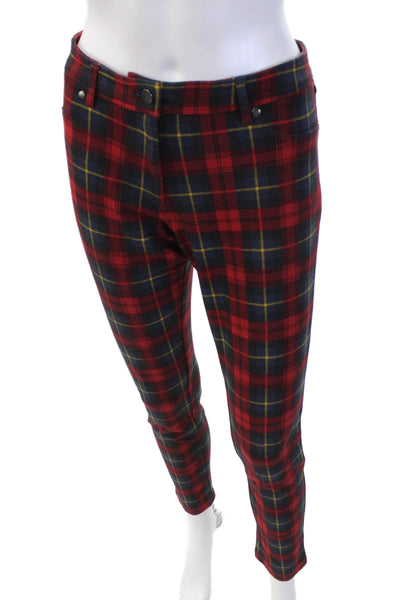 J. Mclaughlin Womens Plaid Print Five Pocket Skinny Leg Pants Red Size 8