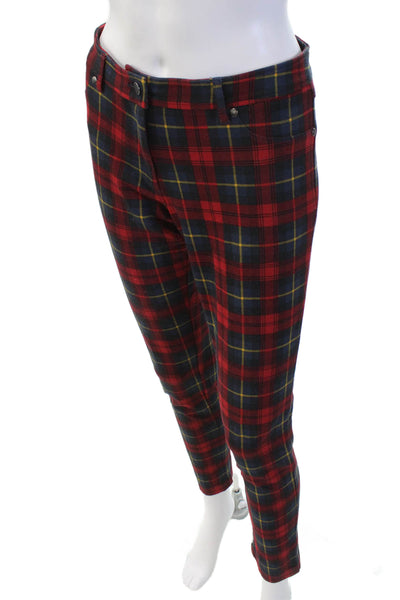 J. Mclaughlin Womens Plaid Print Five Pocket Skinny Leg Pants Red Size 8