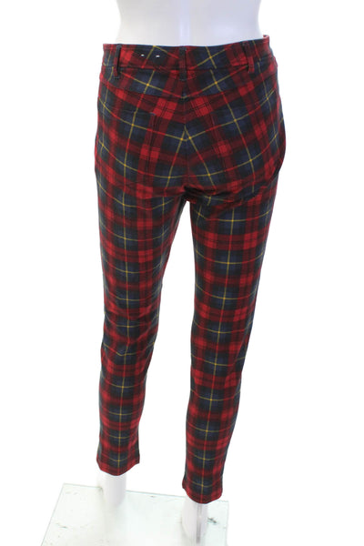 J. Mclaughlin Womens Plaid Print Five Pocket Skinny Leg Pants Red Size 8