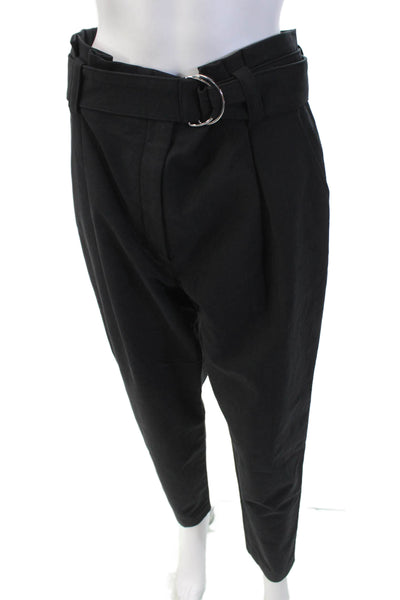 ALC Womens Cotton Pleated Waist Pocketed Belted Detail Pants Black Size 10