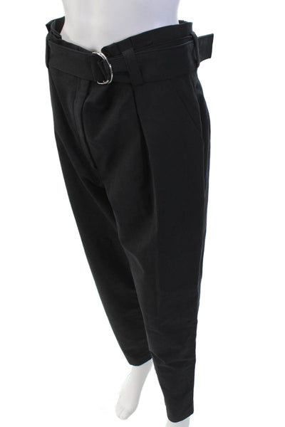 ALC Womens Cotton Pleated Waist Pocketed Belted Detail Pants Black Size 10