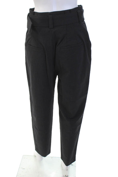 ALC Womens Cotton Pleated Waist Pocketed Belted Detail Pants Black Size 10