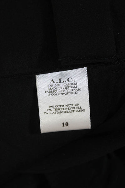 ALC Womens Cotton Pleated Waist Pocketed Belted Detail Pants Black Size 10