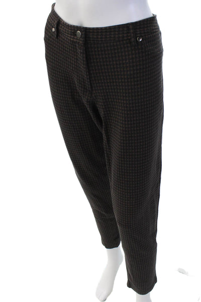 J. Mclaughlin Womens Geometric Print Pocketed Skinny Leg Pants Brown Size 14