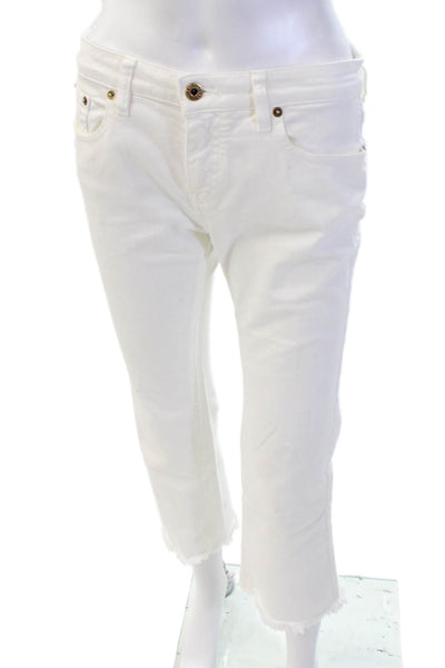 Roberto Cavalli Womens Cotton Five Pocket Distressed Ankle Jeans White Size 40