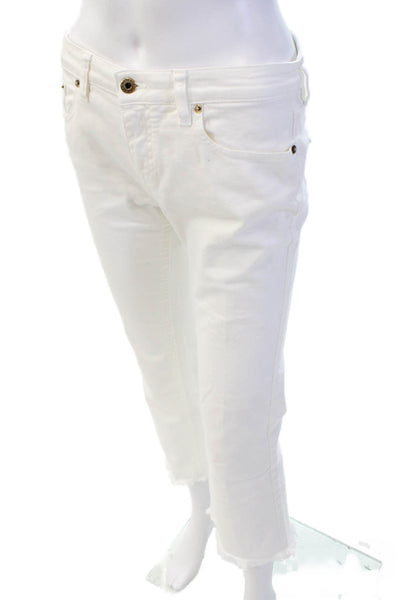 Roberto Cavalli Womens Cotton Five Pocket Distressed Ankle Jeans White Size 40