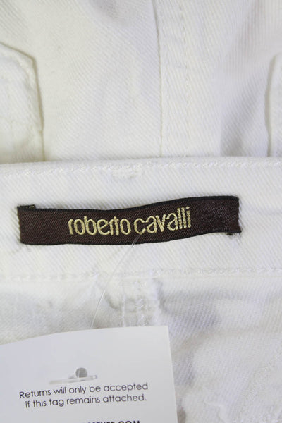 Roberto Cavalli Womens Cotton Five Pocket Distressed Ankle Jeans White Size 40
