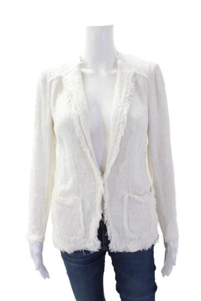 Rebecca Taylor Womens Long Sleeve Hook Front Knit Jacket White Cotton Size Small