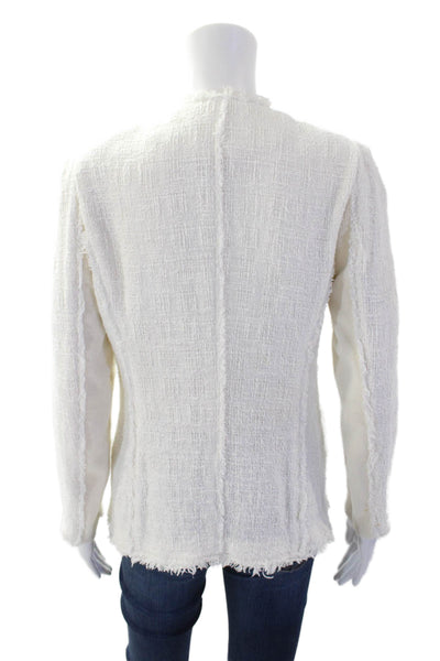 Rebecca Taylor Womens Long Sleeve Hook Front Knit Jacket White Cotton Size Small