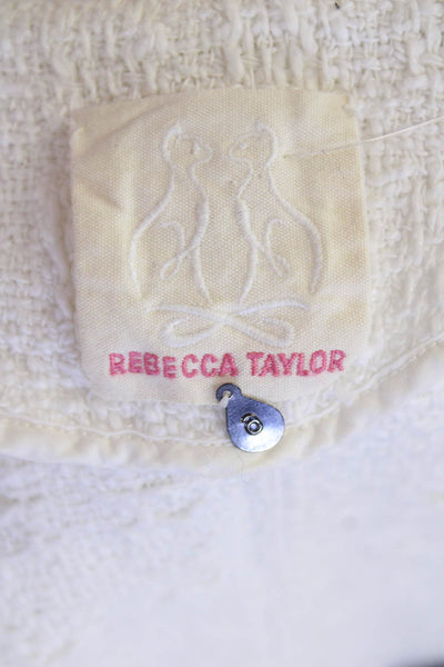 Rebecca Taylor Womens Long Sleeve Hook Front Knit Jacket White Cotton Size Small