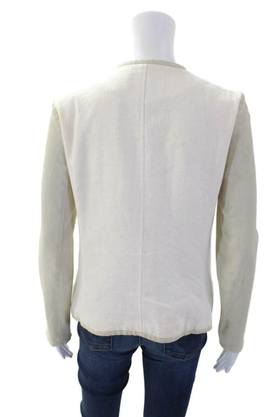 IRO Womens Front Zip Crew Neck Leather Sleeve Jacket White Cotton Size 2