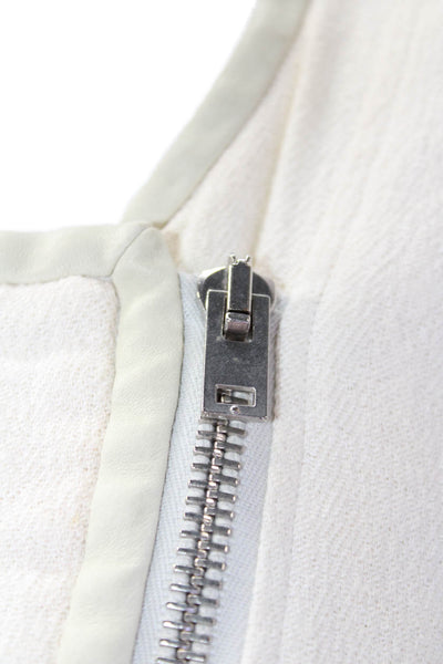 IRO Womens Front Zip Crew Neck Leather Sleeve Jacket White Cotton Size 2