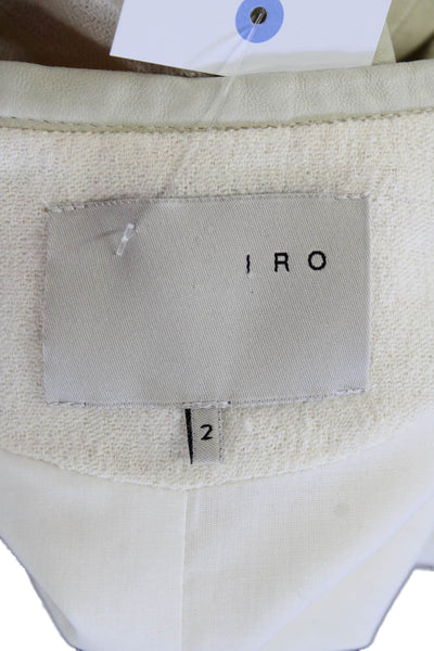 IRO Womens Front Zip Crew Neck Leather Sleeve Jacket White Cotton Size 2