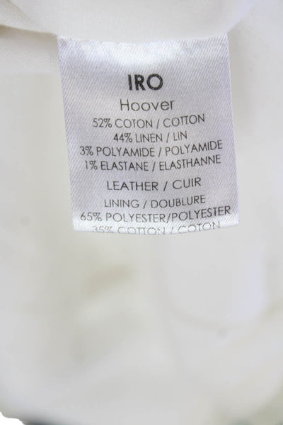 IRO Womens Front Zip Crew Neck Leather Sleeve Jacket White Cotton Size 2