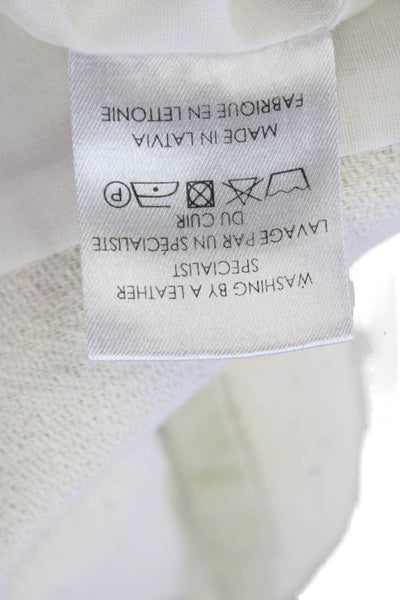 IRO Womens Front Zip Crew Neck Leather Sleeve Jacket White Cotton Size 2