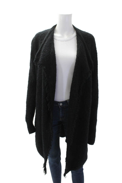 Vince Womens Long Sleeve Fringe Open Front Knit Cardigan Sweater Black Small