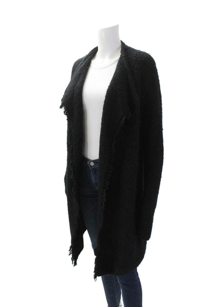 Vince Womens Long Sleeve Fringe Open Front Knit Cardigan Sweater Black Small