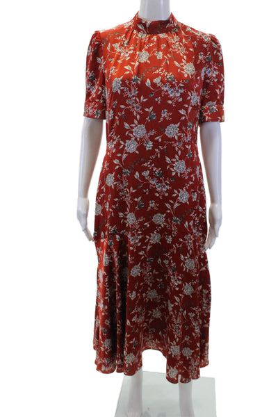 Chelsea 28 Womens Floral Print Short Sleeve Zip Up Maxi Dress Red Size M