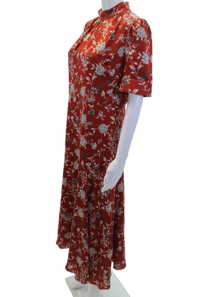 Chelsea 28 Womens Floral Print Short Sleeve Zip Up Maxi Dress Red Size M