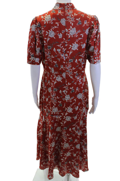Chelsea 28 Womens Floral Print Short Sleeve Zip Up Maxi Dress Red Size M