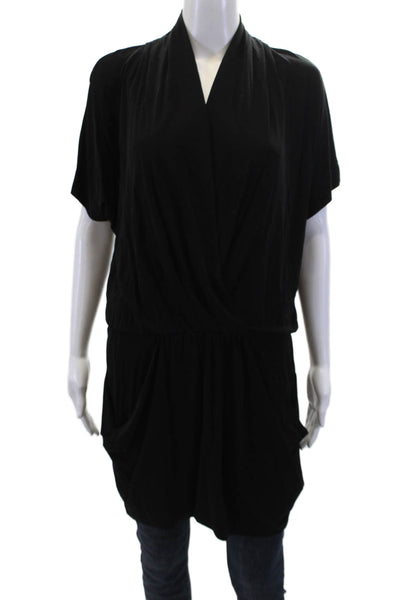 Rachel Rachel Roy WOmens Solid V-Neck Short Sleeve Blouse Top Black Size S