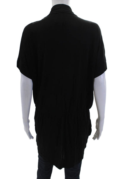Rachel Rachel Roy WOmens Solid V-Neck Short Sleeve Blouse Top Black Size S