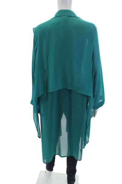 Gottex Womens Sheer Collared Long Sleeve Blouse Top Blue Size L