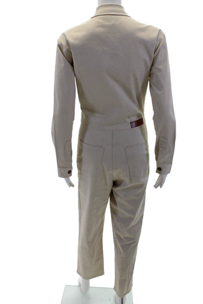 Rivet Utility Womens Cotton Collared Long Sleeve Zip Up Jumpsuit Beige Size S