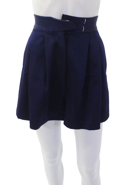 Alex Perry Womens Solid Pleated Two Pocket High-Rise Shorts Navy Size 4