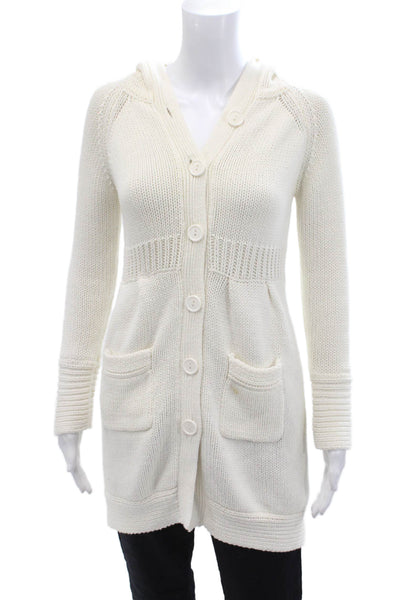 Fast Forward Womens Cotton Hooded Cardigan Sweater Top White Size 12