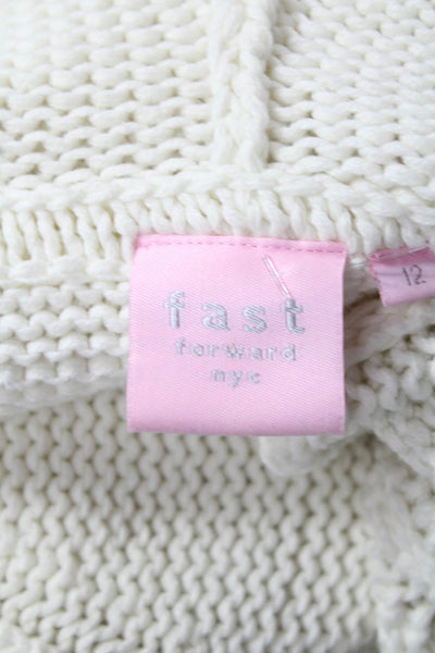 Fast Forward Womens Cotton Hooded Cardigan Sweater Top White Size 12