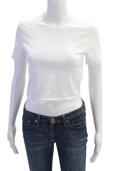 Zara Womens Cropped Solid Short Sleeve T Shirt White Size M