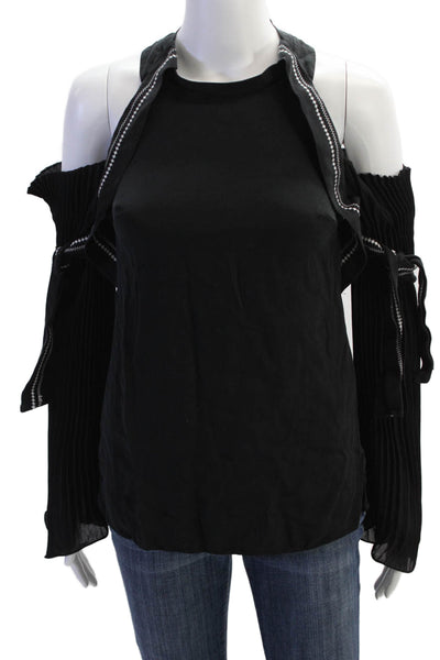 3.1 Phillip Lim Womens Silk Long Sleeve Pleated Cold Shoulder Top Black Size 0