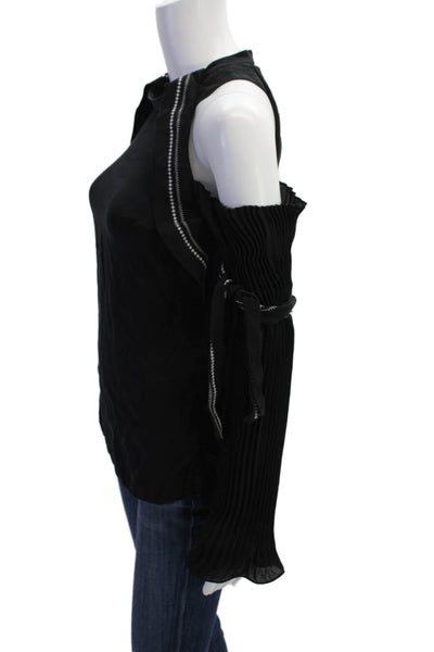 3.1 Phillip Lim Womens Silk Long Sleeve Pleated Cold Shoulder Top Black Size 0