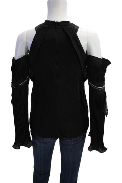 3.1 Phillip Lim Womens Silk Long Sleeve Pleated Cold Shoulder Top Black Size 0