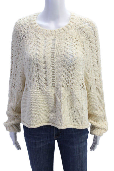 Zara Knit Womens Long Sleeve Open Knit Crop Sweater Beige Size S