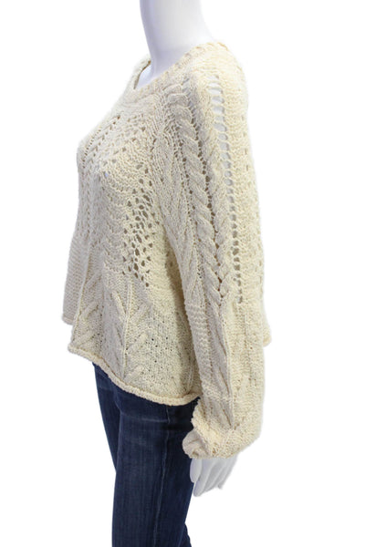 Zara Knit Womens Long Sleeve Open Knit Crop Sweater Beige Size S