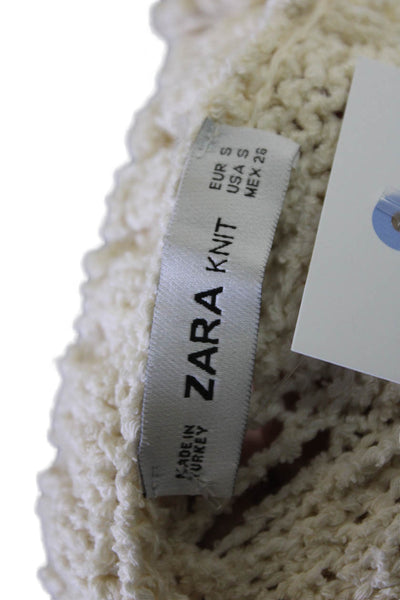 Zara Knit Womens Long Sleeve Open Knit Crop Sweater Beige Size S