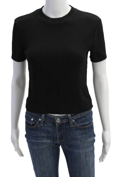 Zara Womens Short Sleeve Knit Crewneck Crop Top Black Size S