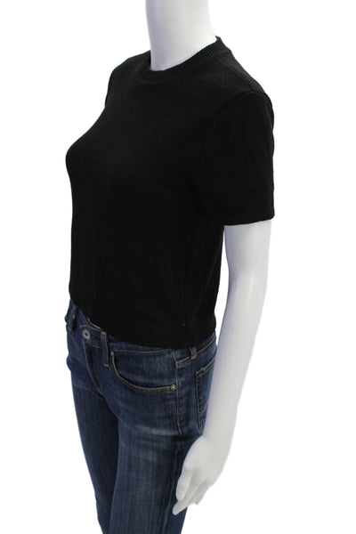 Zara Womens Short Sleeve Knit Crewneck Crop Top Black Size S