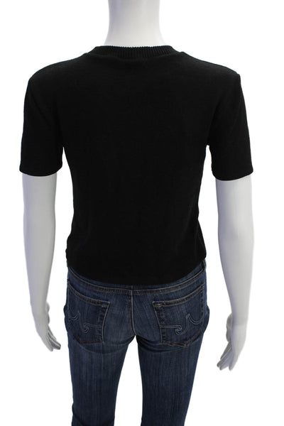 Zara Womens Short Sleeve Knit Crewneck Crop Top Black Size S
