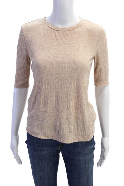 Zara Womens Short Sleeve Solid Crewneck Top Beige Size S