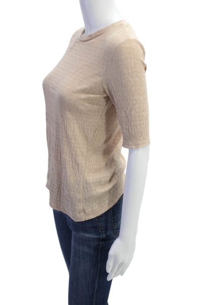 Zara Womens Short Sleeve Solid Crewneck Top Beige Size S
