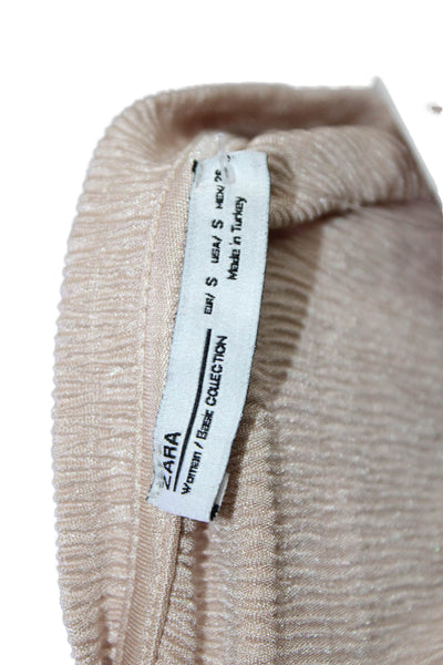 Zara Womens Short Sleeve Solid Crewneck Top Beige Size S