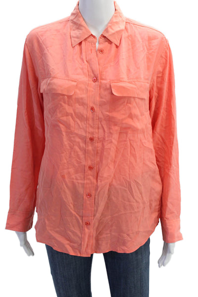 Equipment Femme Womens Silk Long Sleeve Button Down Blouse Coral Size XS