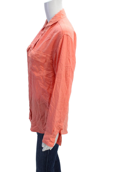 Equipment Femme Womens Silk Long Sleeve Button Down Blouse Coral Size XS